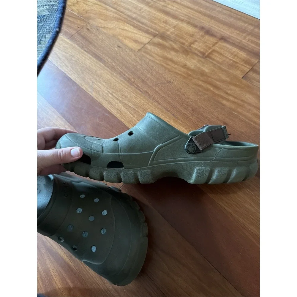 Crocs Offroad Army Green Brown Adjustable Straps Slides Men's Size 13